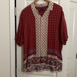 All Saints Red and Cream Patterned Casual Button-Down Shirt